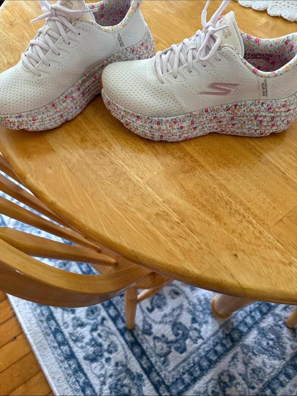 Skechers Women's Light Pink Floral Platform Slip-On Sneakers